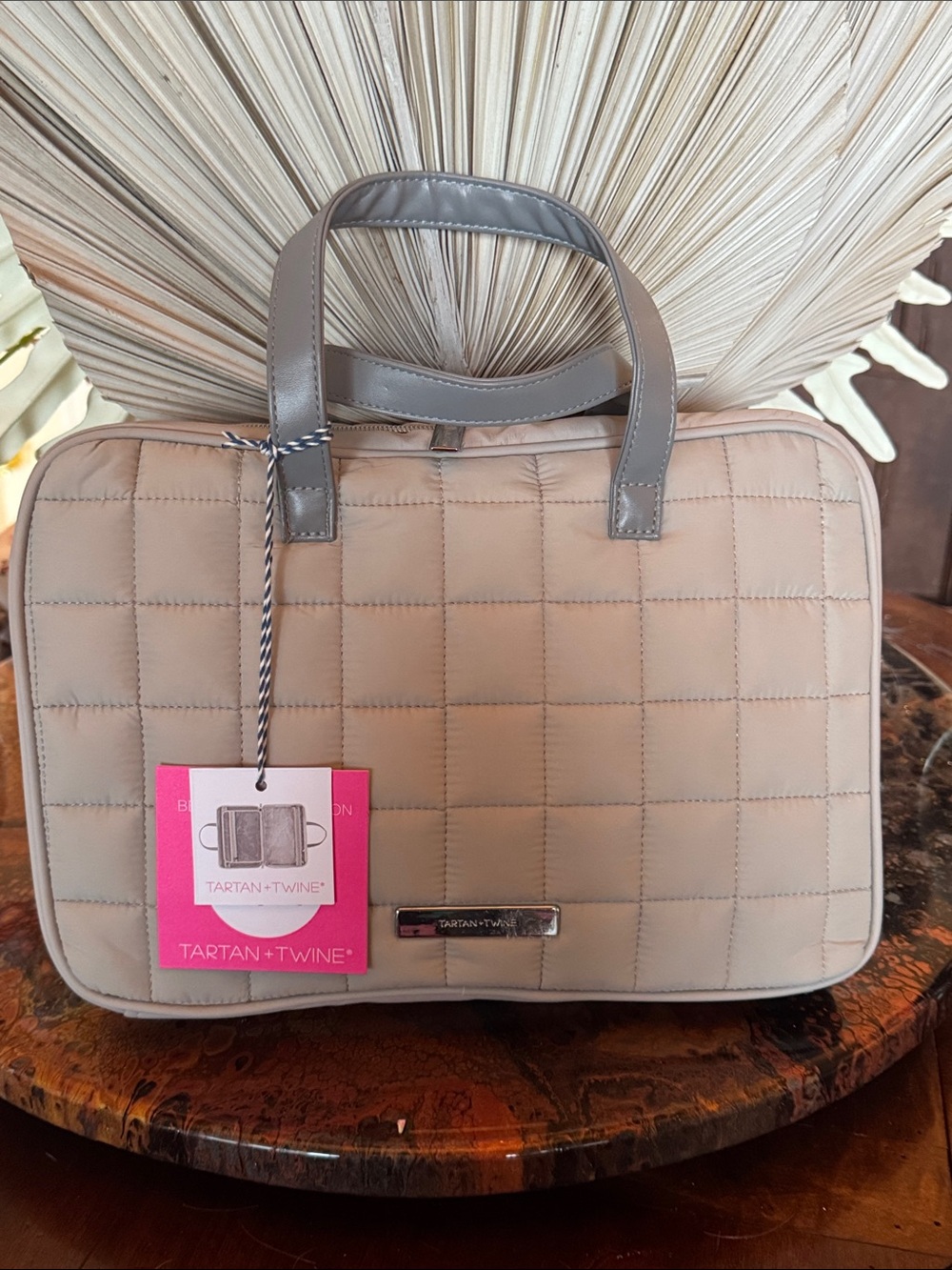 Tartan + Twine Quilted Beige Cosmetic Bag with Top Handles